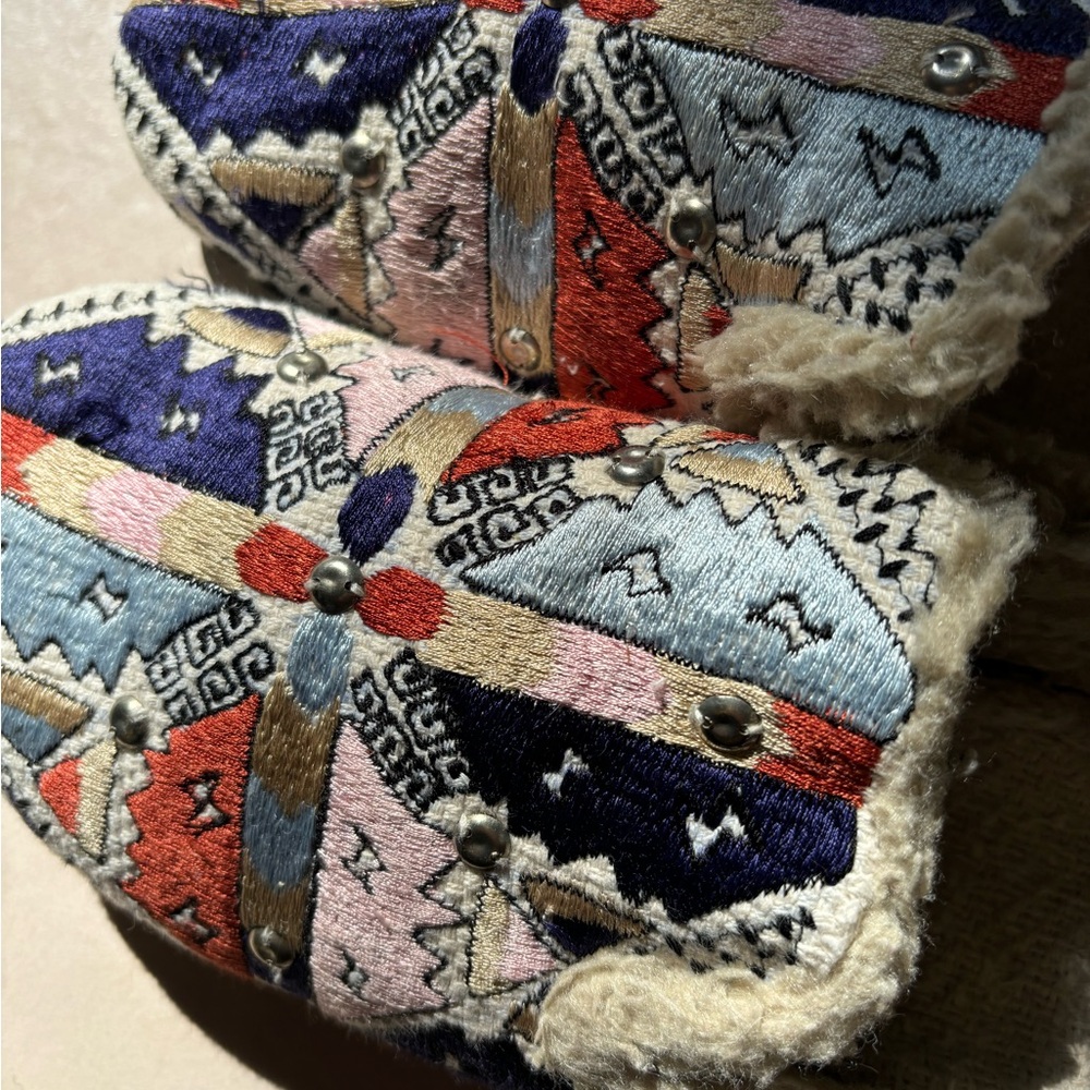 Colorful Free People Embroidered Slippers